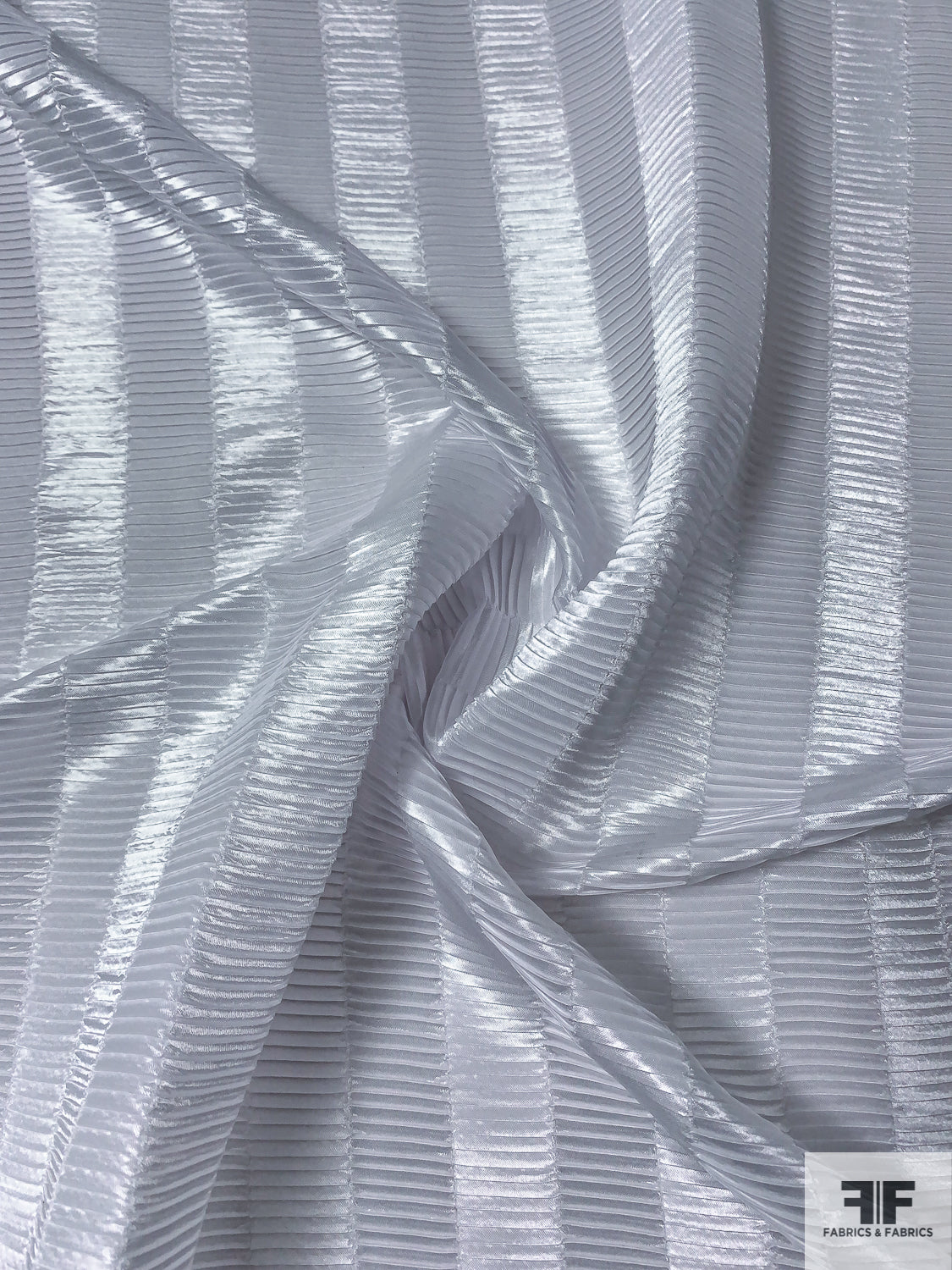 Two-Way Pleated Striped Lightweight Polyester Satin - White