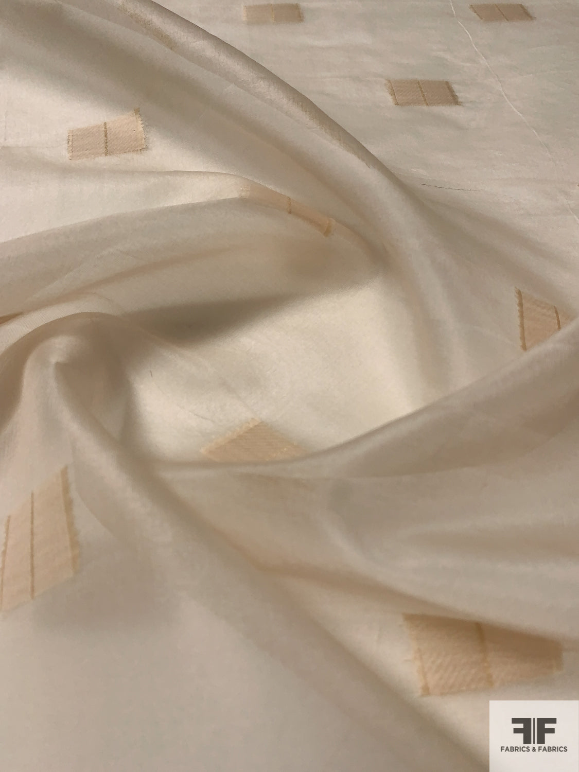Rectangles Fil Coupé Stiff Silk Organza with Lurex Stitching - Light Peach / Gold