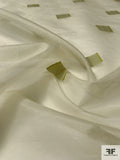 Rectangles Fil Coupé Stiff Silk Organza with Lurex Stitching - Avocado Green / Cream / Gold