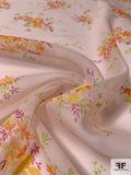 Dainty Floral Bouquets Printed Silk Chiffon - Light Pink / Orange / Lime / Orchid