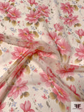 Blossomed Floral Printed Silk Chiffon - Shades of Pink / Periwinkle / Antique Gold