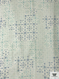 Pixelated Snowflake Grid Printed Silk Chiffon - Turquoise / Navy / Off-White