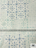 Pixelated Snowflake Grid Printed Silk Chiffon - Turquoise / Navy / Off-White