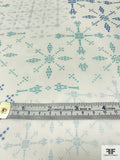 Pixelated Snowflake Grid Printed Silk Chiffon - Turquoise / Navy / Off-White