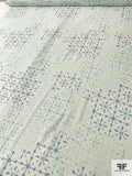 Pixelated Snowflake Grid Printed Silk Chiffon - Turquoise / Navy / Off-White