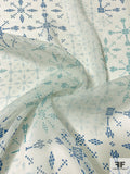 Pixelated Snowflake Grid Printed Silk Chiffon - Turquoise / Navy / Off-White