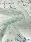 Pixelated Snowflake Grid Printed Silk Chiffon - Turquoise / Navy / Off-White