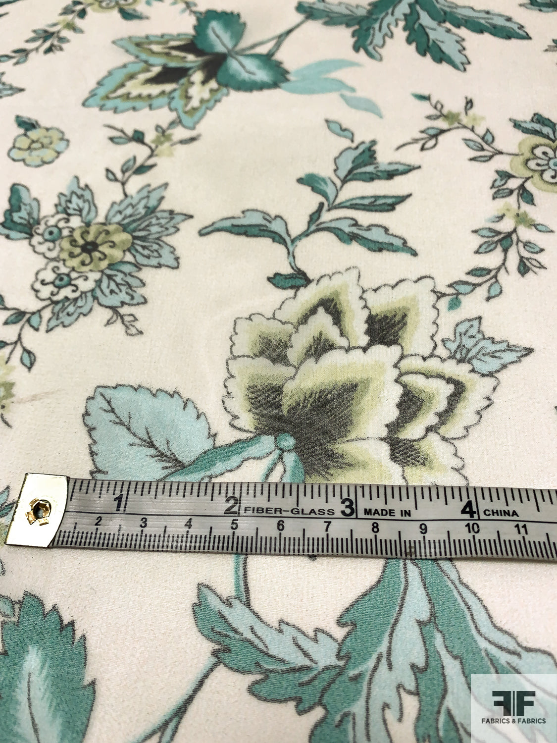 Vintage-Look Floral Printed Heavy Linen Cotton - Green / Dusty Teal / Earth  Tones - Fabric by the Yard