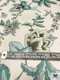 Antique Floral Printed Silk Chiffon - Teal / Celeste / Lime / Off-White