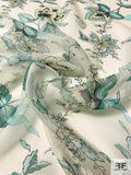 Antique Floral Printed Silk Chiffon - Teal / Celeste / Lime / Off-White