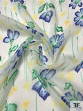 Willow Floral Printed Crinkled Silk Chiffon - Blue / Green / Yellow / Off-White
