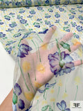 Willow Floral Printed Crinkled Silk Chiffon - Blue / Green / Yellow / Off-White
