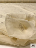 Faintly Sketched Butterly Floral Printed Silk Chiffon - Creamy Beige / Grey