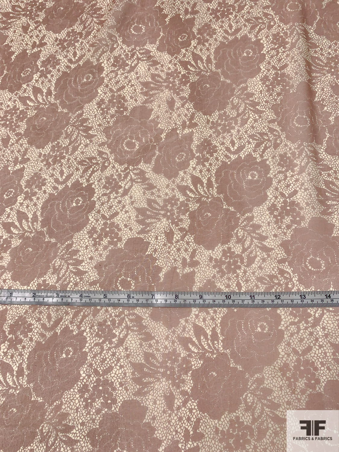 Lace-Look Floral Silhouette Printed Silk Chiffon - Soft Brown / Cream