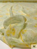 Ribbon Bows and Ditsy Stars Printed Silk Chiffon - Pastel Lime / Lime / Golden Yellow