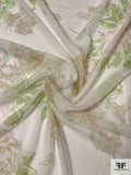 Large-Scale Floral Bouquet Printed Silk Chiffon - Shades of Pink / Greens / Tan