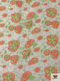 Viny Web Floral Printed Silk Chiffon - Neon Green / Coral / Off-White