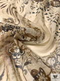Floral and Hazy Animal Pattern Collage Printed Silk Chiffon - Sand / Brown / Black