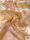 Mediterranean Paisley Printed Silk Chiffon - Shades of Orange / Lime / Orchid