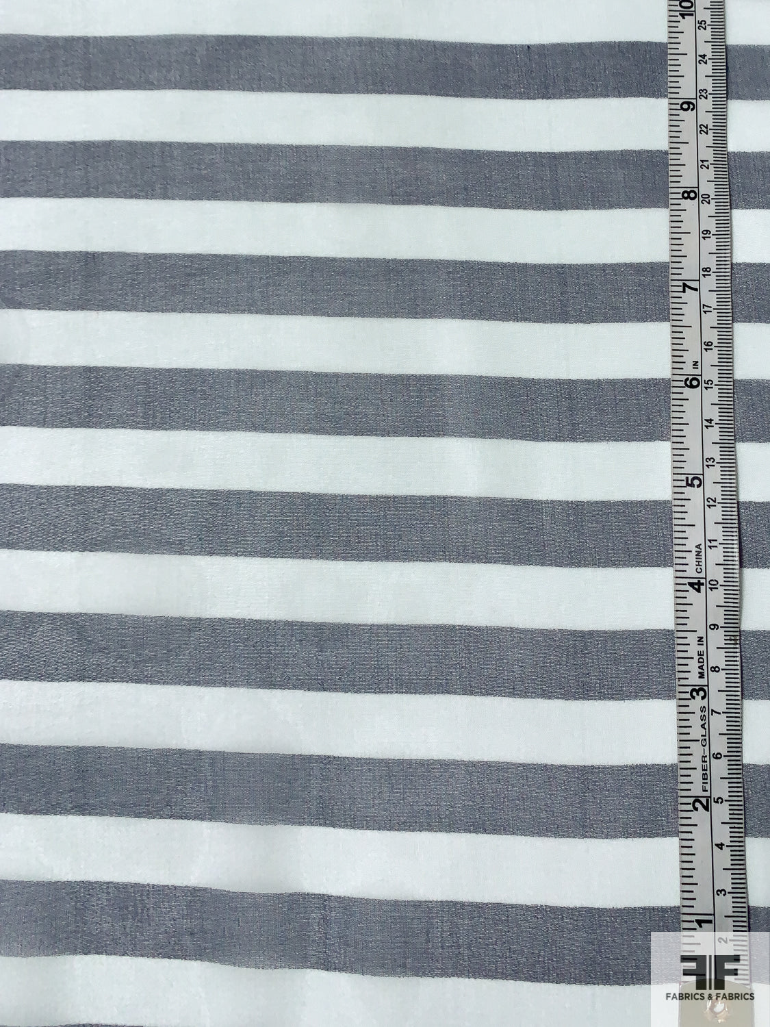 Horizontal Striped Printed Silk Chiffon - Navy / Light Sky Blue
