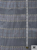 Linear Design Geometric Paisley Printed Silk Chiffon - Navy / Postal Blue / Plum / Cream