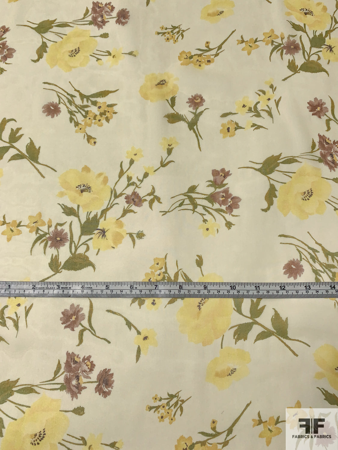 Gentle Floral Printed Silk Chiffon - Soft Yellow / Yellow / Lemon Green