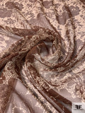 Floral Silhouette on Web Printed Silk Chiffon - Pecan Brown / Cream