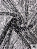 Floral Silhouette on Web Printed Silk Chiffon - Black / Off-White