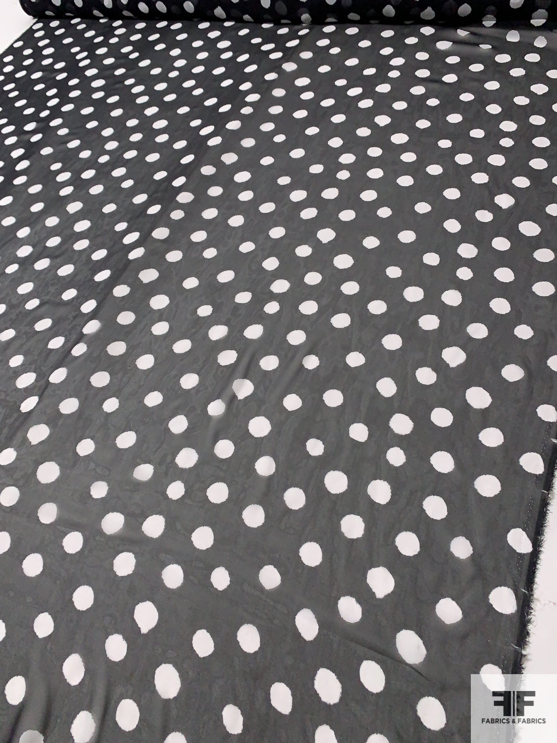 Italian Painterly Polka Dot Printed Silk Chiffon - Black / White