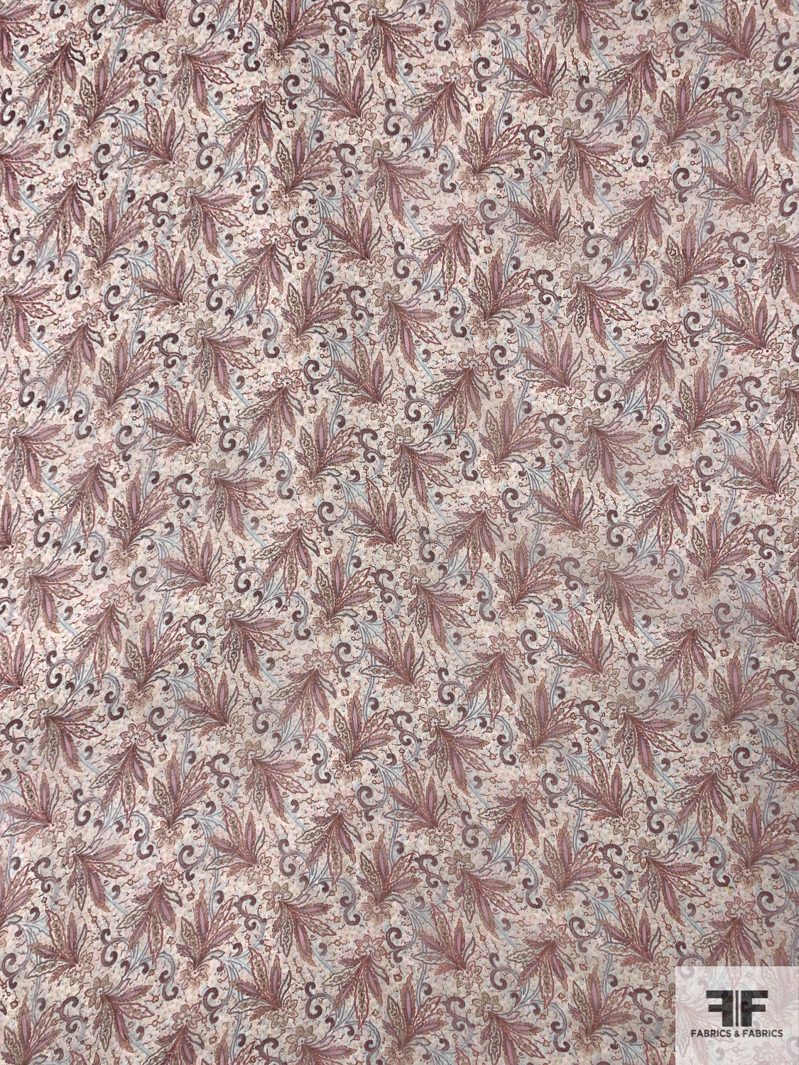 Ornate Leaf Bundles Printed Crinkled Silk Chiffon - Burgundy / Baby Blue / Pink / Ivory