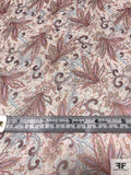Ornate Leaf Bundles Printed Crinkled Silk Chiffon - Burgundy / Baby Blue / Pink / Ivory