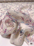Butterflies and Floral Vines Printed Silk Chiffon - Baby Blue / Hot Magenta / Off-White