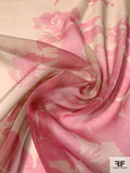 Large-Scale Floral Bouquets Printed Silk Chiffon - Berry Pink / Tan
