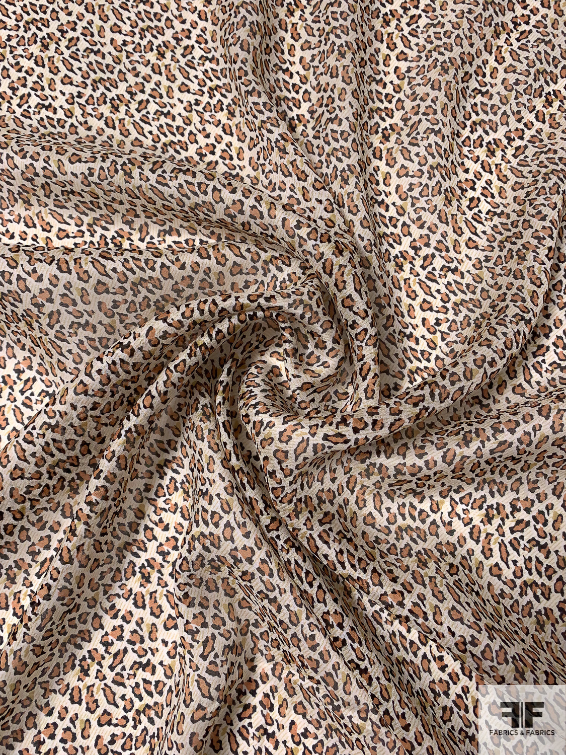 Mini Animal Pattern Printed Heavy Silk Chiffon-Georgette - Mid-Tan / Black / Olive