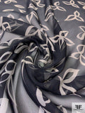 Floral Leaf Petals Printed  Silk Chiffon - Black / Light Grey