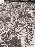 Oversize Abstract Groovy Floral Printed Silk Chiffon - Eggplant / Off-White