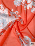 Large-Scale Floral Bouquets Printed Silk Chiffon - Coral Orange / Soft White / Sky Blue