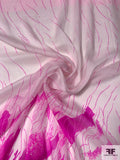 Abstract Flaming Striations Printed Fine Silk Chiffon - Hot Magenta / Faint Ballet Pink
