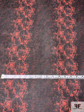 Italian Linear Snakeskin Pattern Printed Silk Chiffon - Raspberry / Black