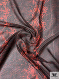 Italian Linear Snakeskin Pattern Printed Silk Chiffon - Raspberry / Black