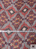 Mediterranean Boho Printed Silk Chiffon - Red / Blue / Off-White / Black