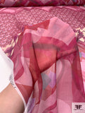 Abstract Multi-Patterned Crinkled Silk Chiffon - Shades of Pink / Magneta / Orchid