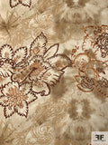 Large-Scale Paisley Floral Tie-Dye Printed Crinkled Silk Chiffon - Golden Beige / Browns