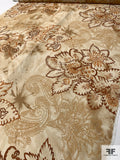 Large-Scale Paisley Floral Tie-Dye Printed Crinkled Silk Chiffon - Golden Beige / Browns