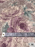 Italian Floral Paisley Gently Collaged Printed Silk Chiffon - Purple-Mauve / Cream / Dusty Turquoise