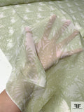 Palm Tree Shrubs Printed Silk Chiffon - Sage / Off-White