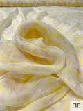 Italian Painterly Watercolor Splatter Printed Fine Silk Chiffon - Yellow / Orchid / White