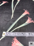 Calla Lily Printed Silk Chiffon - Soft Pink / Sage / Black
