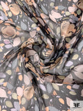 Watercolor Petals and Floral Crinkled Silk Chiffon - Peach / Dusty Teal / Beige / Black