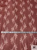 Delicate Floral Vined Lines Printed Silk Chiffon - Brick Red / Ivory